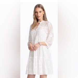 JOHNNY WAS Kimberlee (Kimberly) Orchid Party White Embroidered Stitch Dress NWT